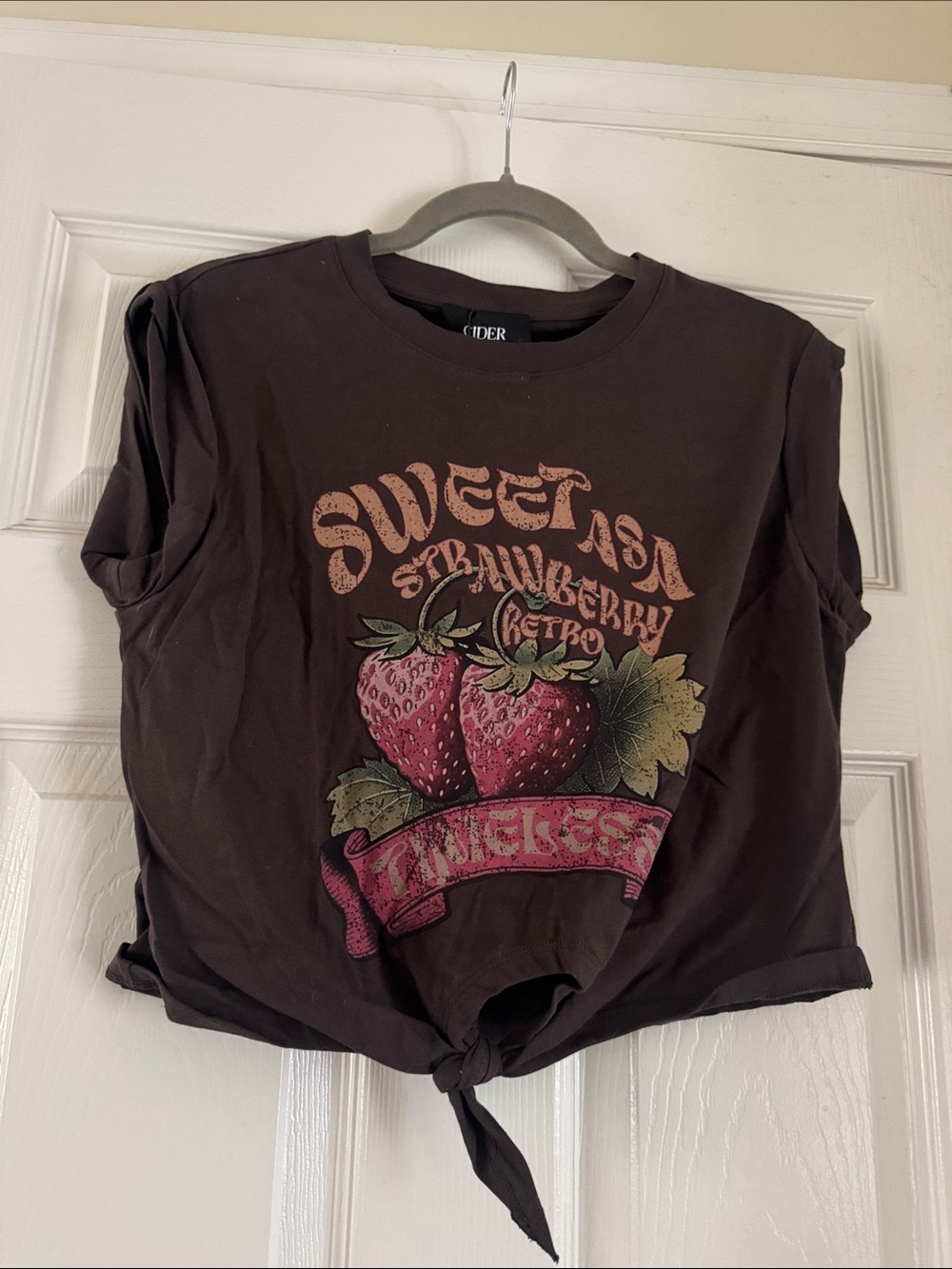 Cider Black Tie-Front Strawberry Graphic Tee